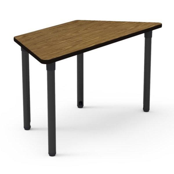 Virco 5000 Series 30"X60" Trapezoid-Shape Activty Table W/ 30" Fixed Height Leg, Oak Top/Blk Edge/Blk UL 50TRAP6030